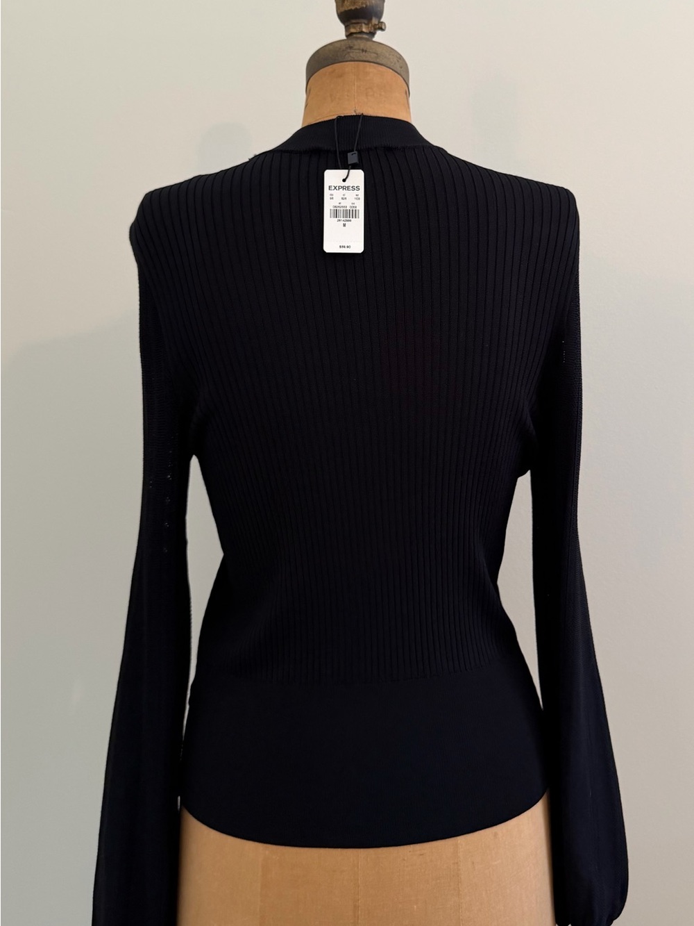 Express Black Rib-Knit Long Sleeve Top